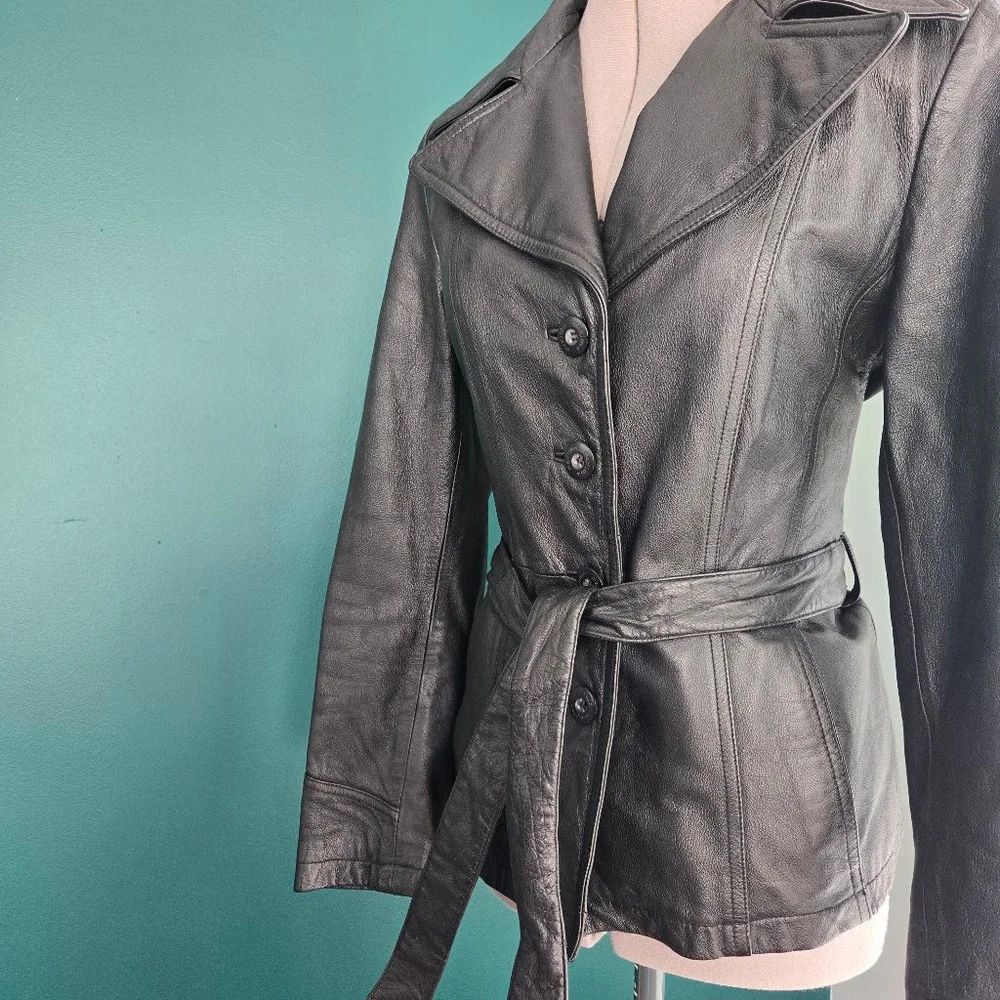 Maxima Wilson's Leather Women's Medium Black Leather Vintage 90s Y2K Jacket Coat - Picture 2 of 6